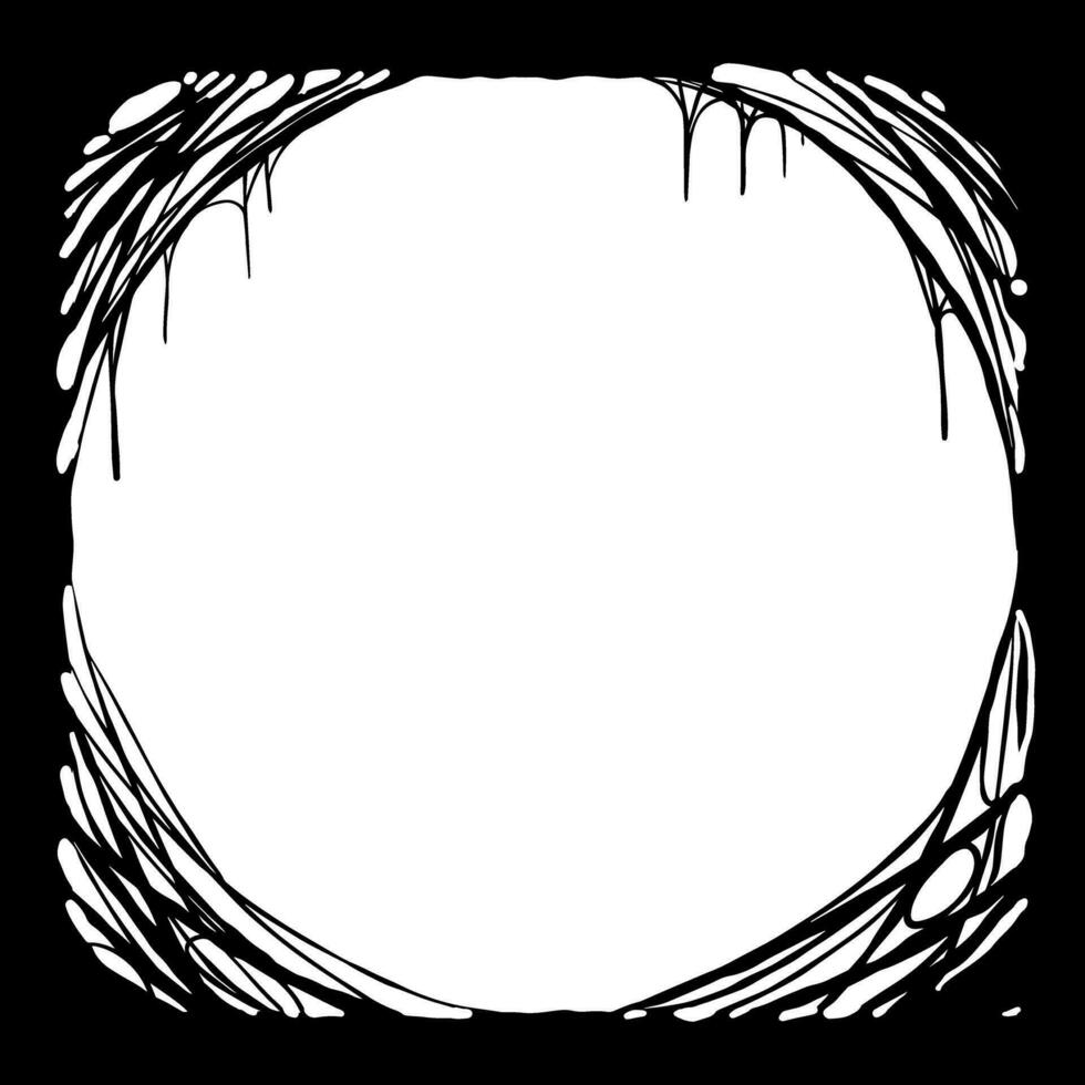 Halloween frame. Cobwebs and slimy threads border. Square Cartoon illustration isolated on white. Scary creepy silhouette. Dark spiderweb, hand drawn gossamer vector