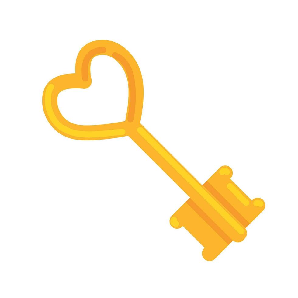 Golden Heart Key Icon for valentines day. Old Medieval love symbol isolated on white background vector