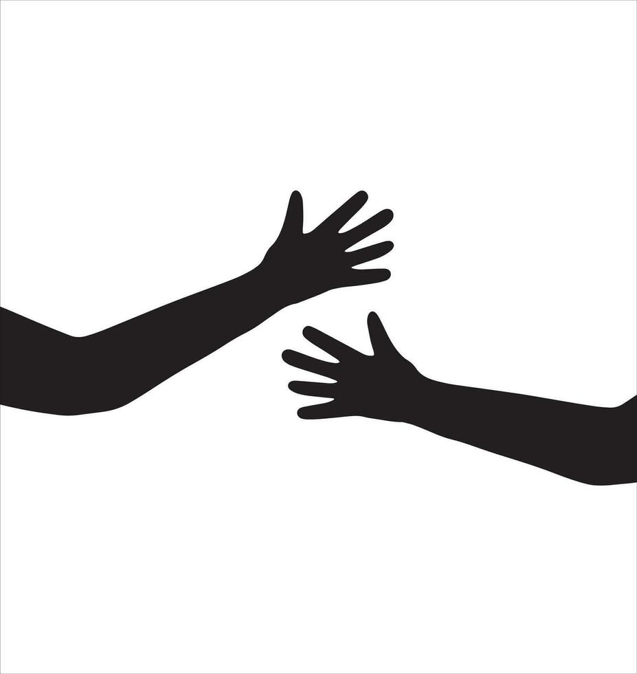 Silhouette of hugging hands. Black sketch doodle illustration. Concept of support and care vector