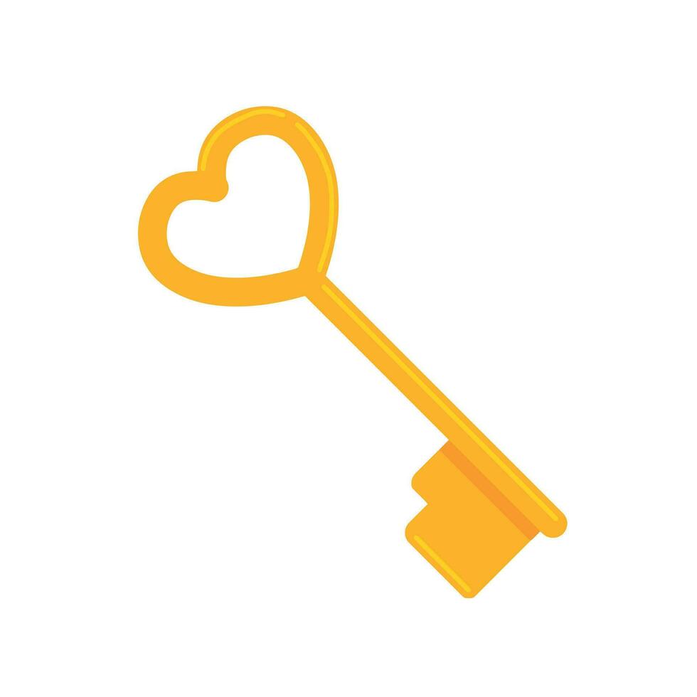 Golden Heart Key Icon for valentines day. Old Medieval love symbol isolated on white background vector