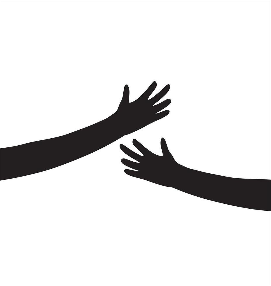 Silhouette of hugging hands. Black sketch doodle illustration. Concept of support and care vector