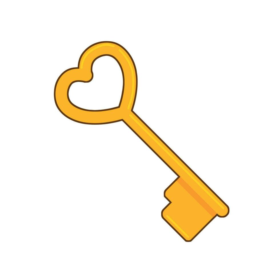 Golden Heart Key Icon for valentines day. Old Medieval love symbol isolated on white background vector