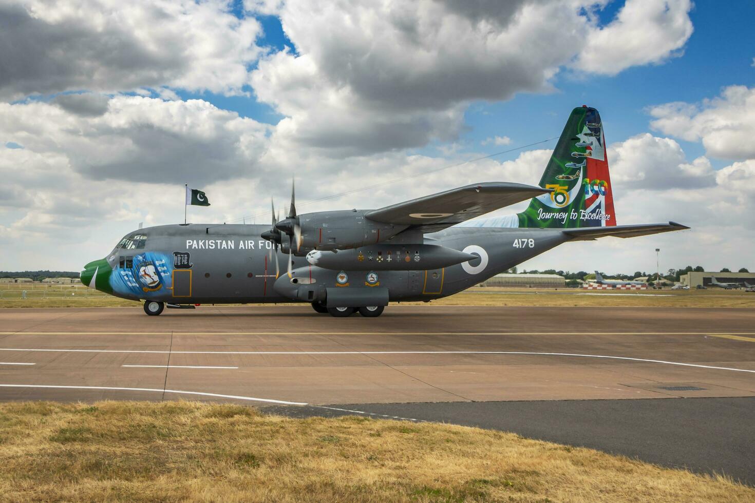 Pakistan Air Force Lockheed C-130E Hercules 4178 transport plane arrival and taxiing for RIAT Royal International Air Tattoo 2018 airshow photo