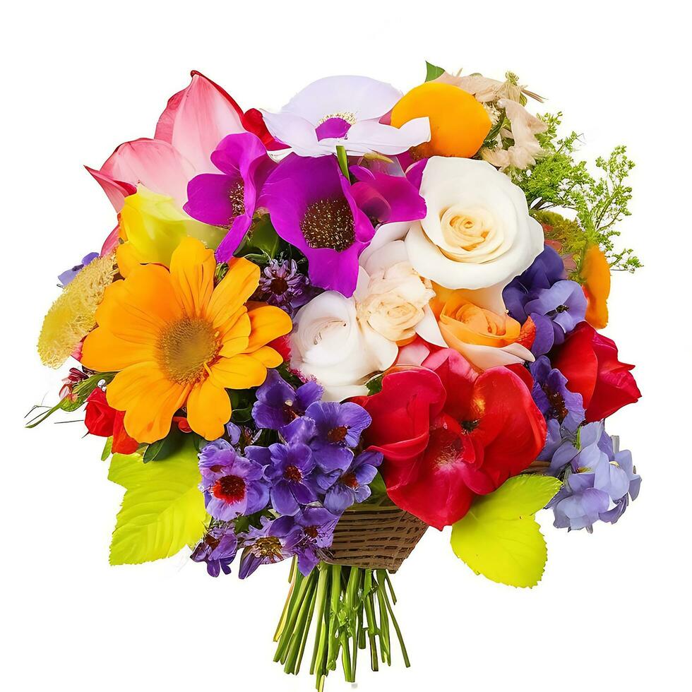 Natural Colorful bouquet of flowers is on a white backgroun.ai generatedd photo