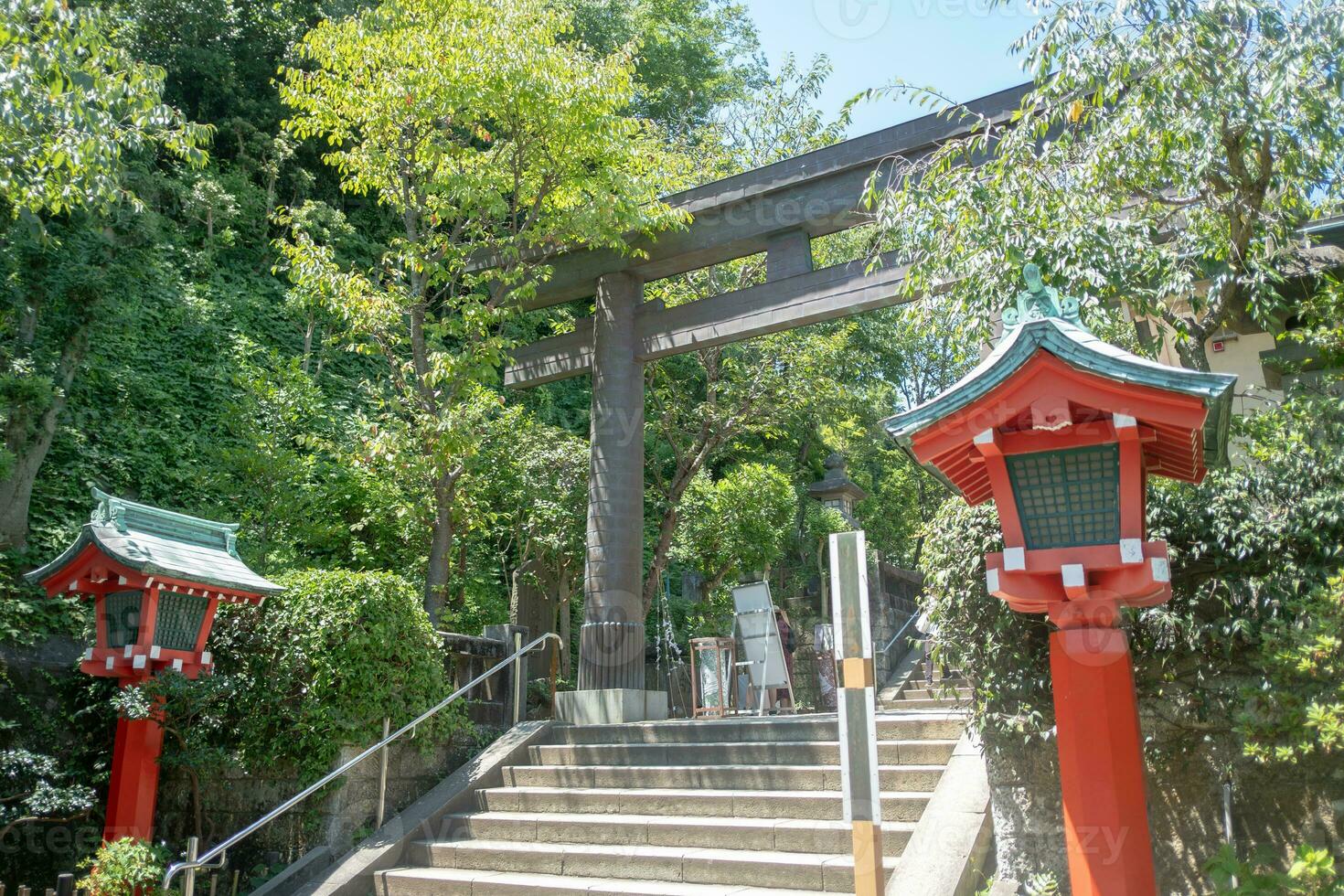 Torii gate of Enoshima shrine at Enoshima island, Fujisawa, Kanagawa, Japan photo