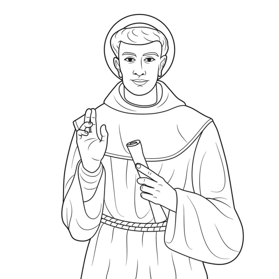 Saint Anthony of Saint Anne Friar Galvao Vector Illustration Outline Monochrome