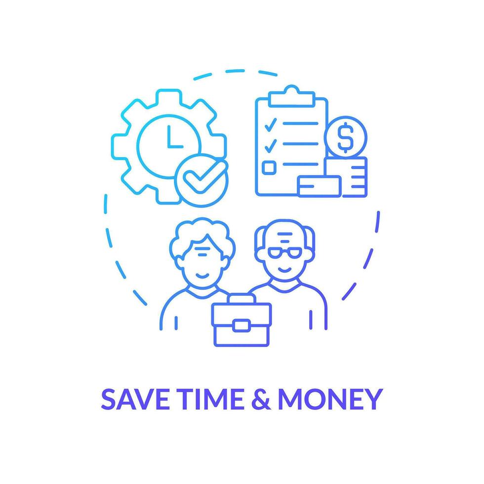 2D gradient save time and money thin line icon concept, isolated vector, blue illustration representing unretirement. vector