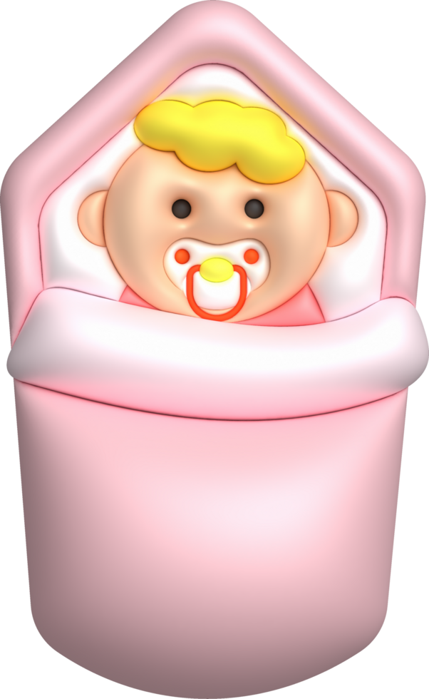 3D illustration newborn sleeping baby wrapped in a blanket.Pillow and blanket for child. minimal style. png