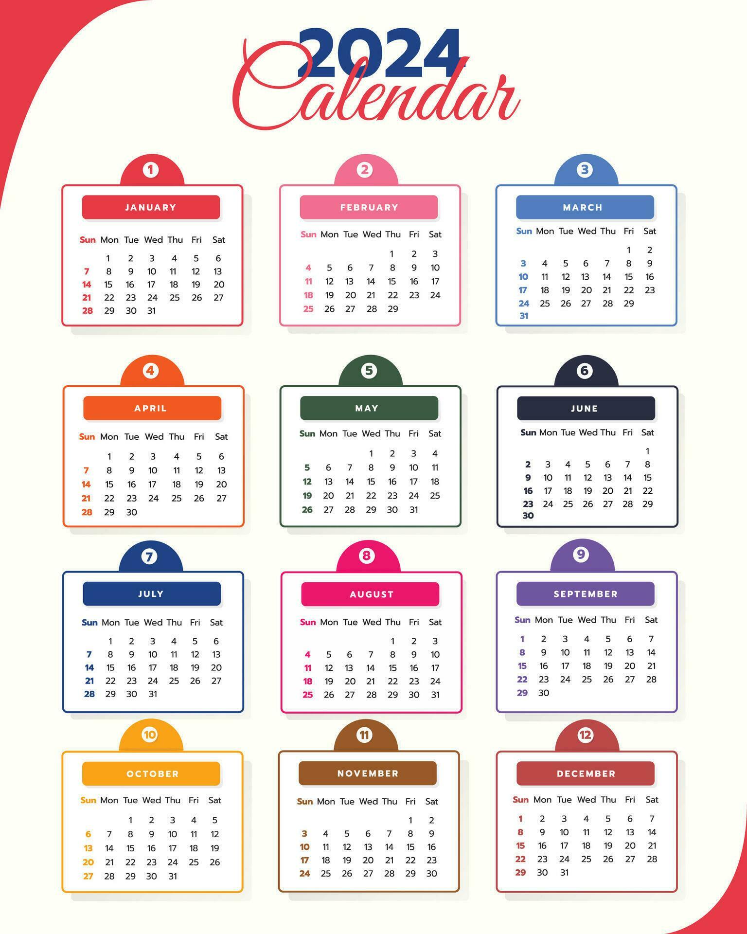 2024 Claendar Template Design 29774761 Vector Art at Vecteezy