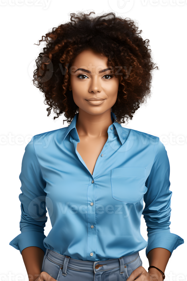 half body portrait of beautiful working woman isolated on transparent background ,generative ai png