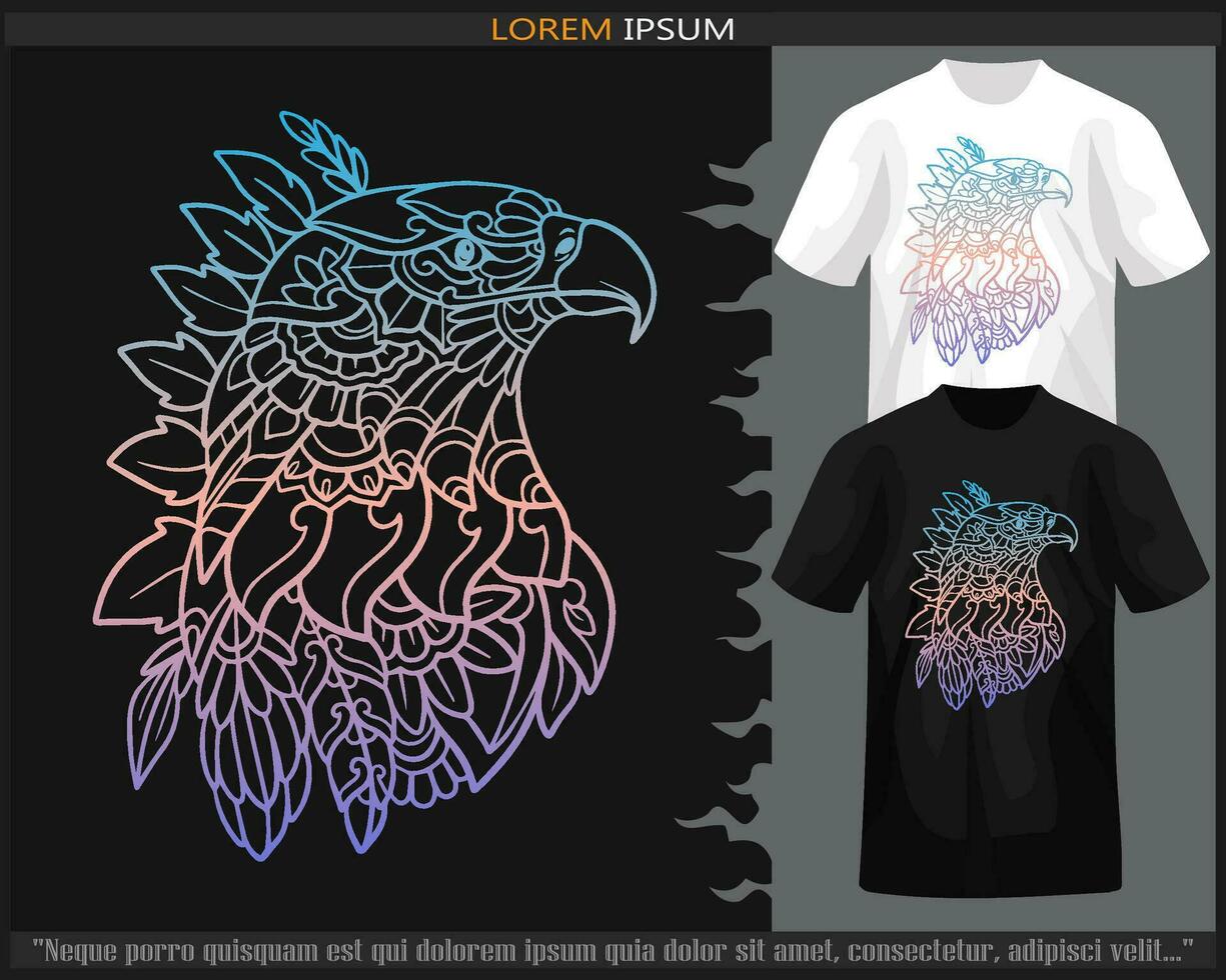 Gradient Colorful Eagle head mandala arts isolated on black and white t shirt. vector