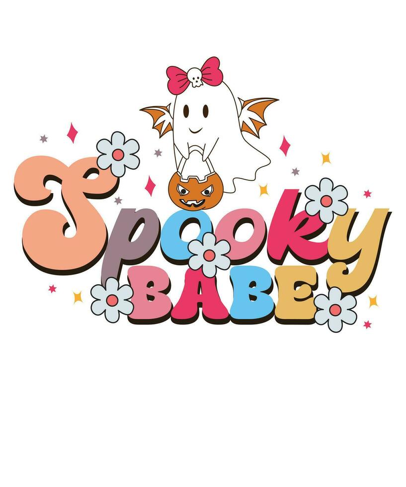Retro groovy cute boo Halloween design,spooky season vector