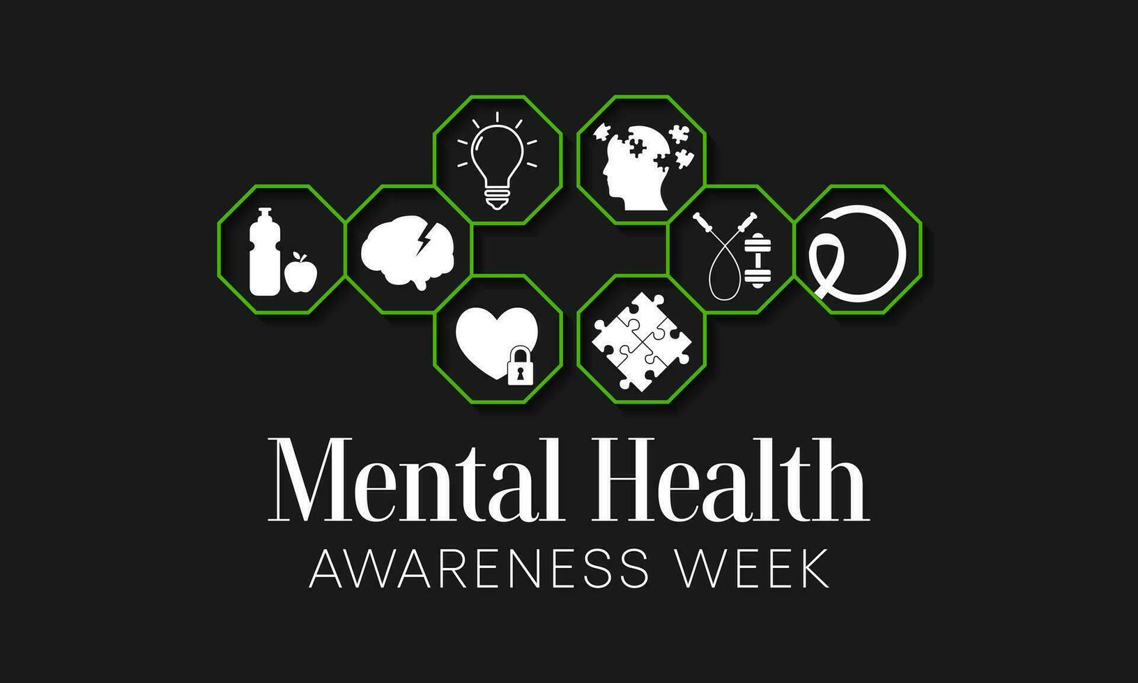 Mental Health Week is observed every year in October, A mental illness is a health problem that significantly affects how a person feels, thinks, behaves, and interacts with other people. vector