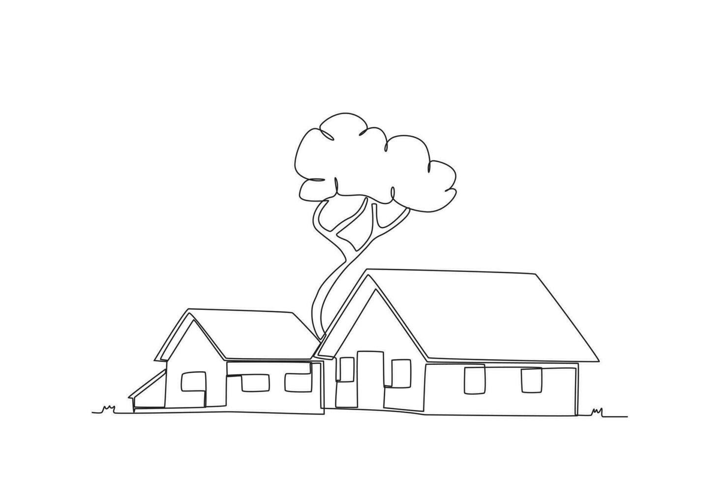 dos casas con un árbol en el medio vector