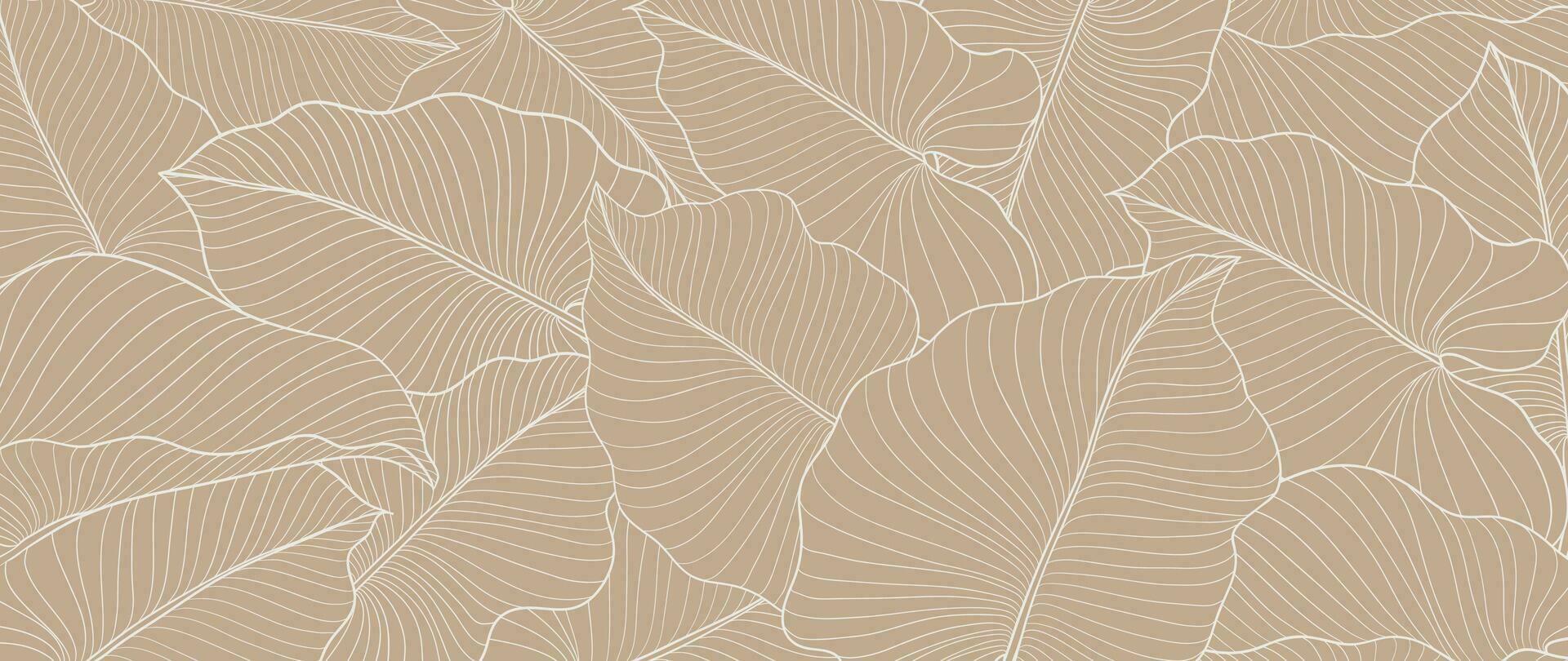 botánico monstera hoja línea Arte fondo de pantalla antecedentes vector. lujo natural mano dibujado follaje modelo diseño en minimalista lineal contorno sencillo estilo. diseño para tela, cubrir, bandera, invitación. vector