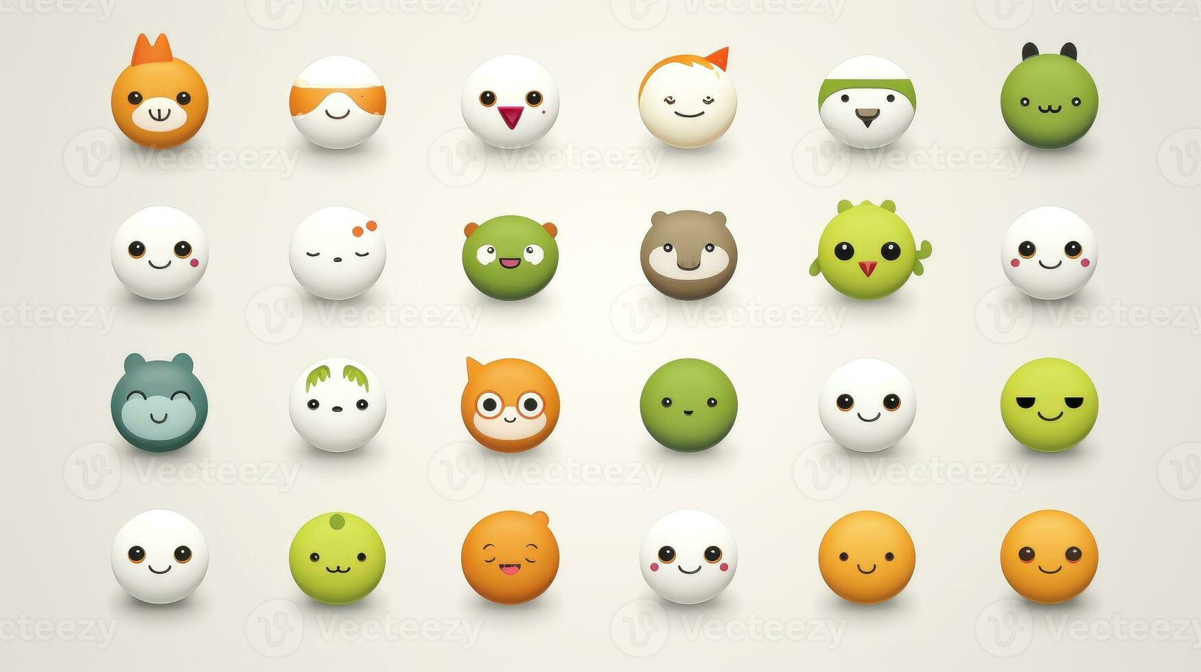 Set of animal faces, face emojis, stickers, emoticons,cartoon funny mascot characters face set, Generative AI illustration photo