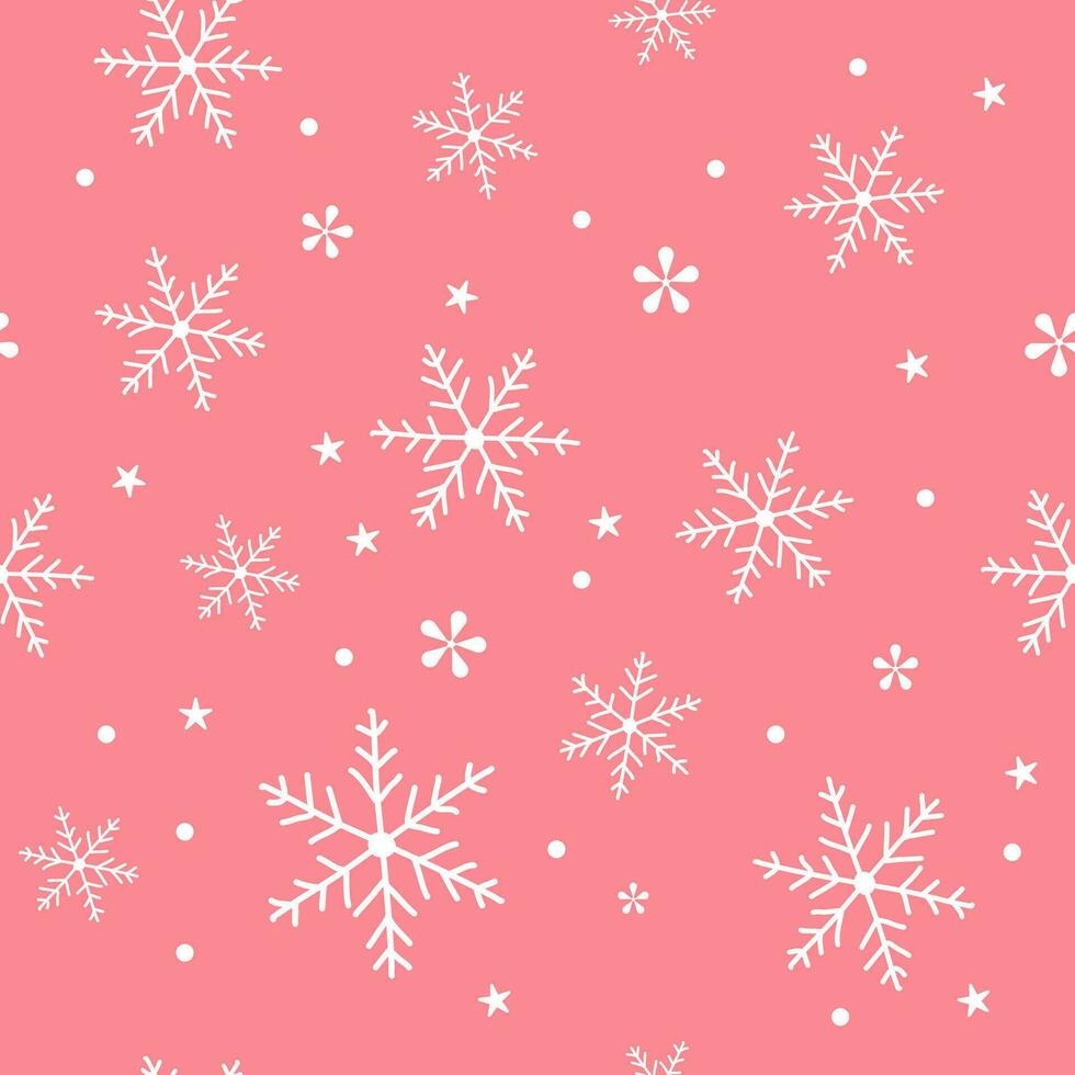 Seamless pattern of snowflakes christmas red background Snow falling again in the background vector