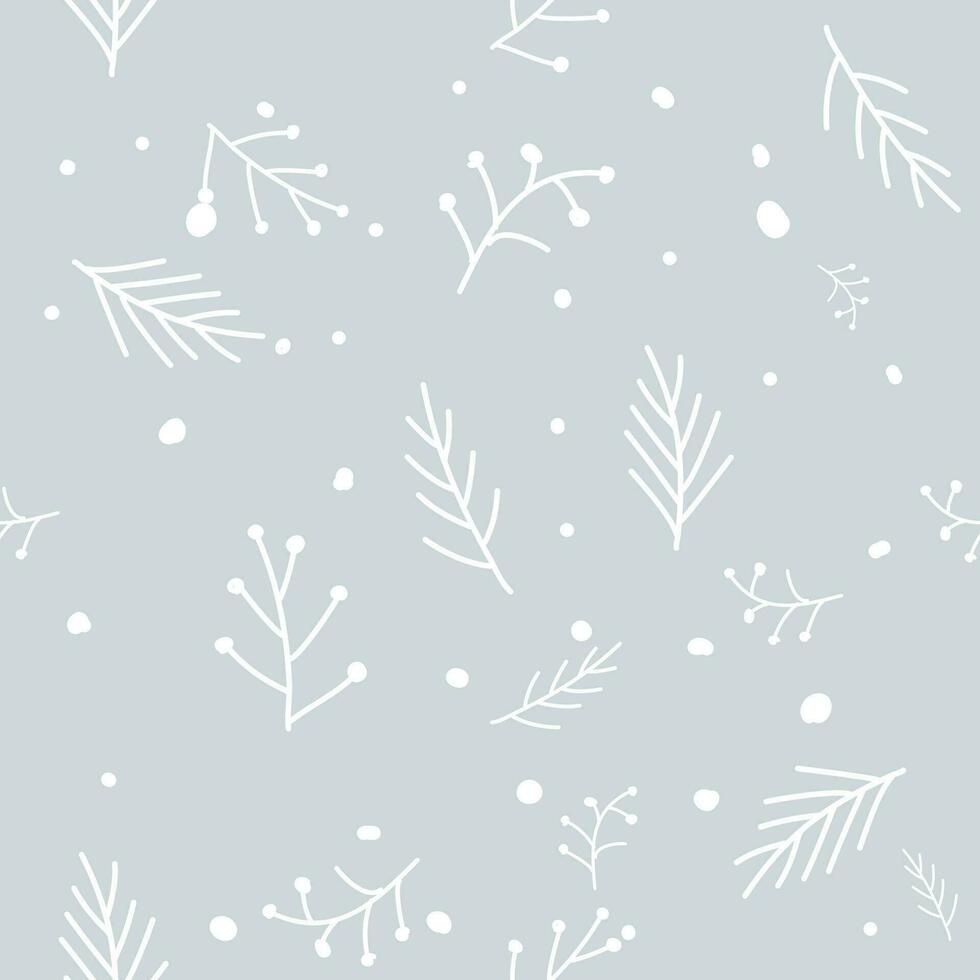 Seamless pattern with snowflakes and pine branches. vector