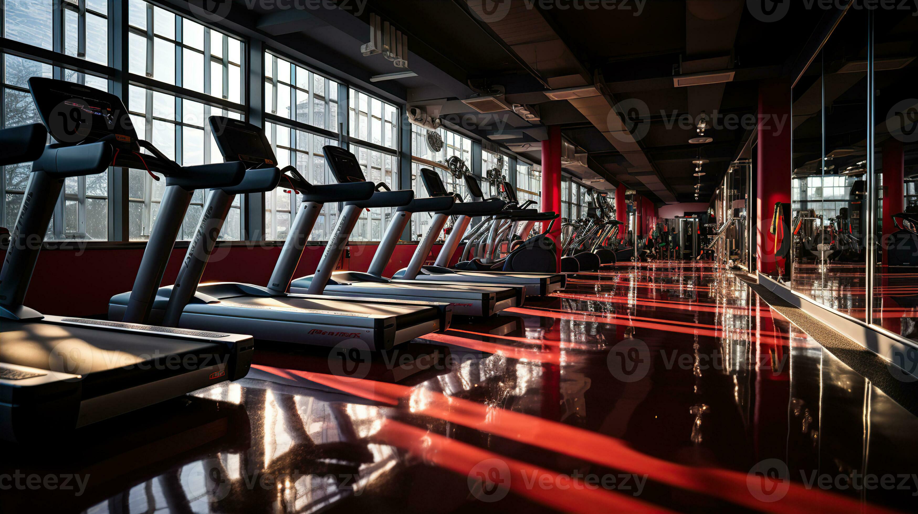 Within gym with modern fitness equipment for fitness events and more