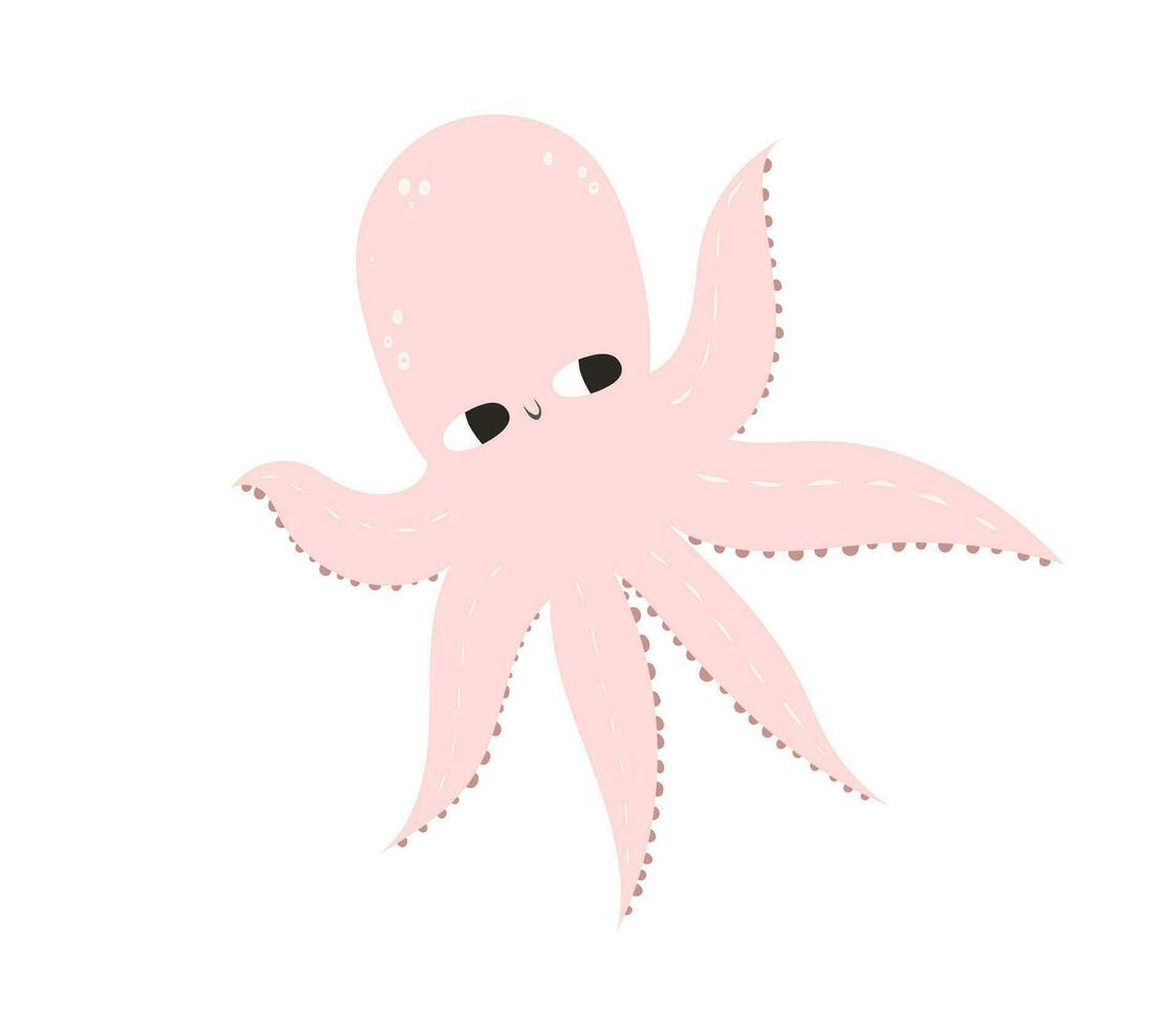 vector ilustración de un linda pulpo. plano estilo. linda pulpo con grande ojos. molusco con tentáculos mar y Oceano tema