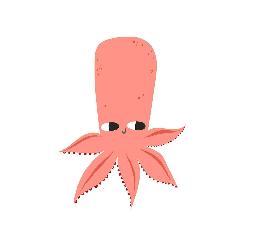 vector ilustración de un linda pulpo. plano estilo. linda pulpo con grande ojos. molusco con tentáculos mar y Oceano tema