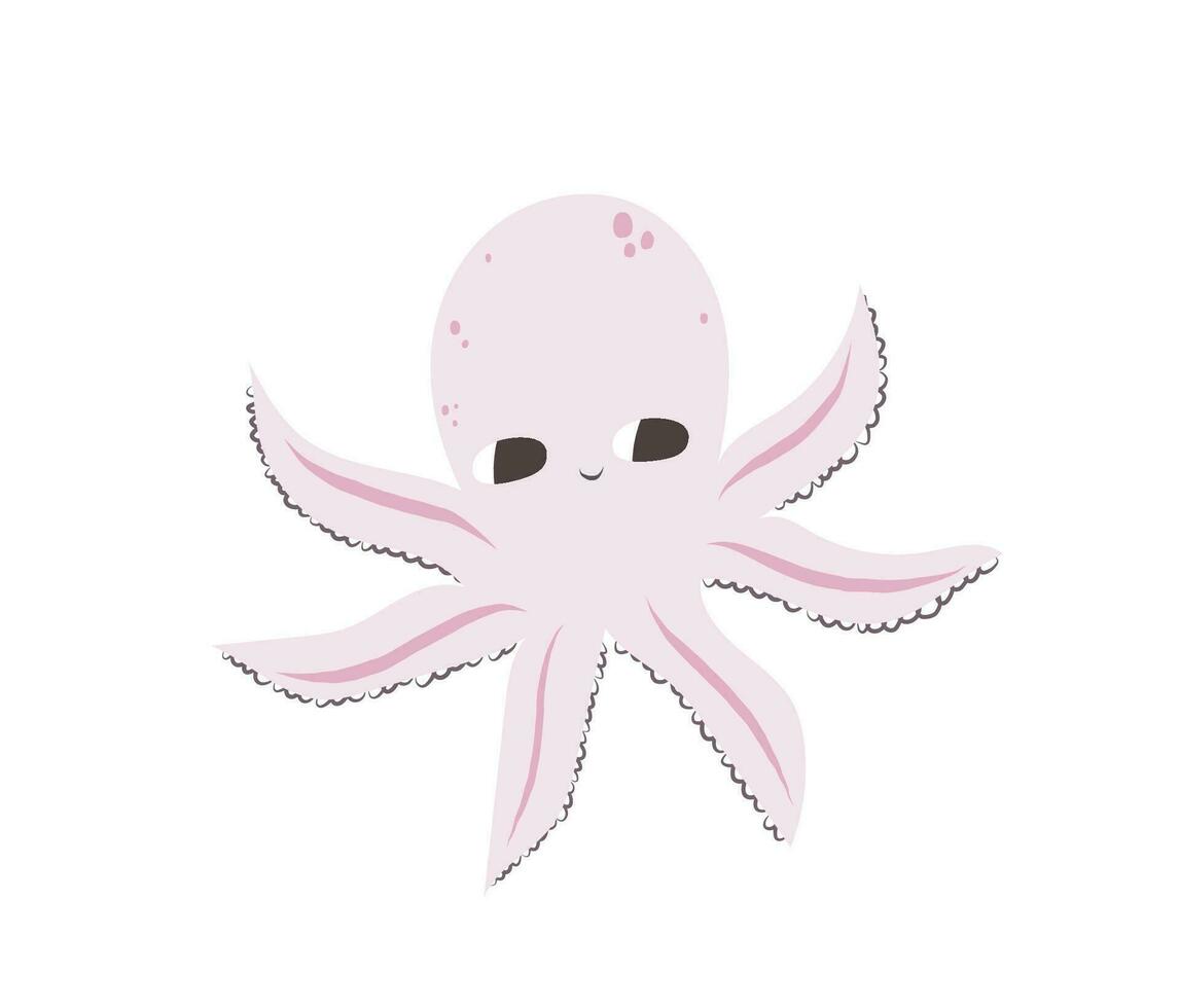 vector ilustración de un linda pulpo. plano estilo. linda pulpo con grande ojos. molusco con tentáculos mar y Oceano tema