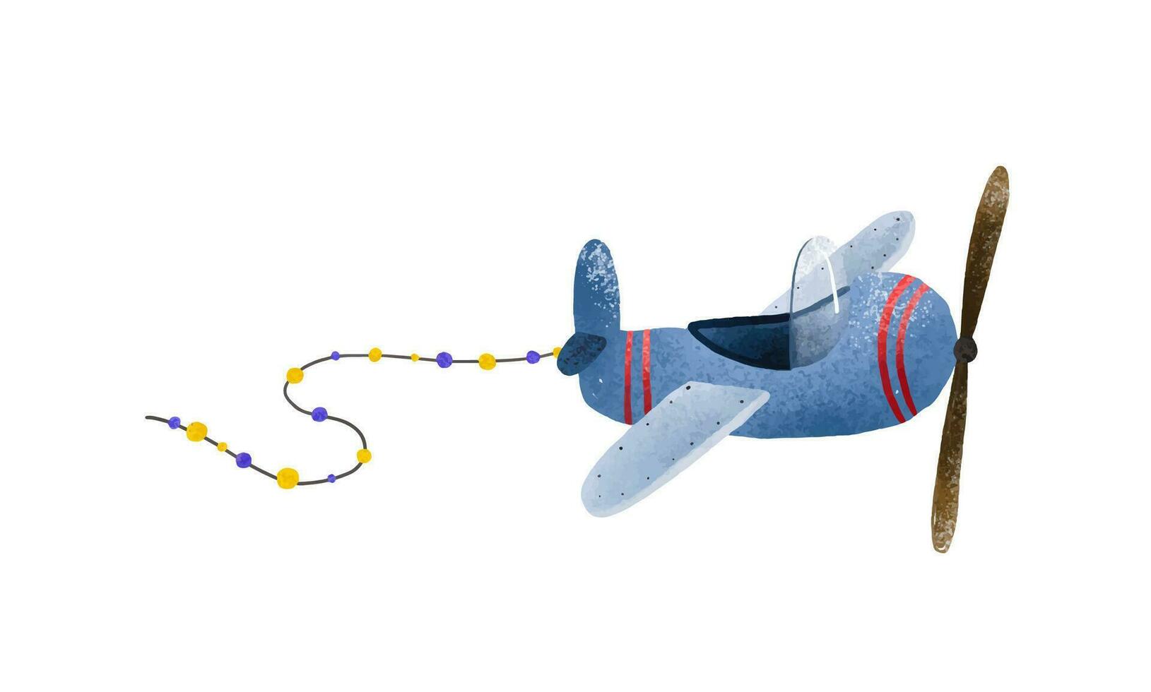 Cute childish plane illustration with colored flags, decor. Boy clipart on white background. Isolated childish art, design, sticker, print vector