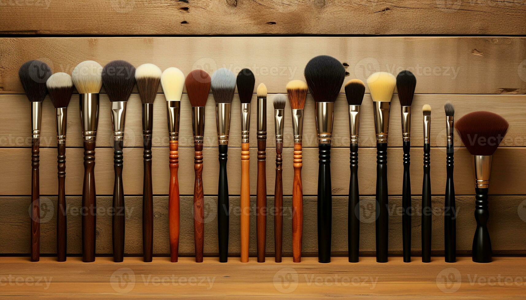 A collection of wooden beauty products in a row, indoors generated by AI photo
