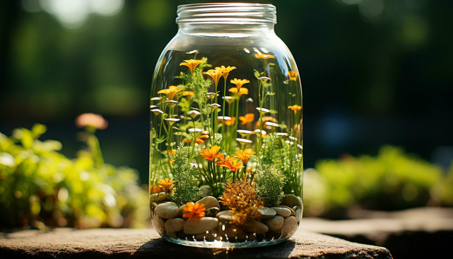 A fresh jar of flowers brings nature beauty indoors generated by AI photo