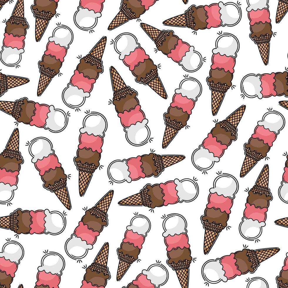 Summer doodle seamless pattern with ice creams vector
