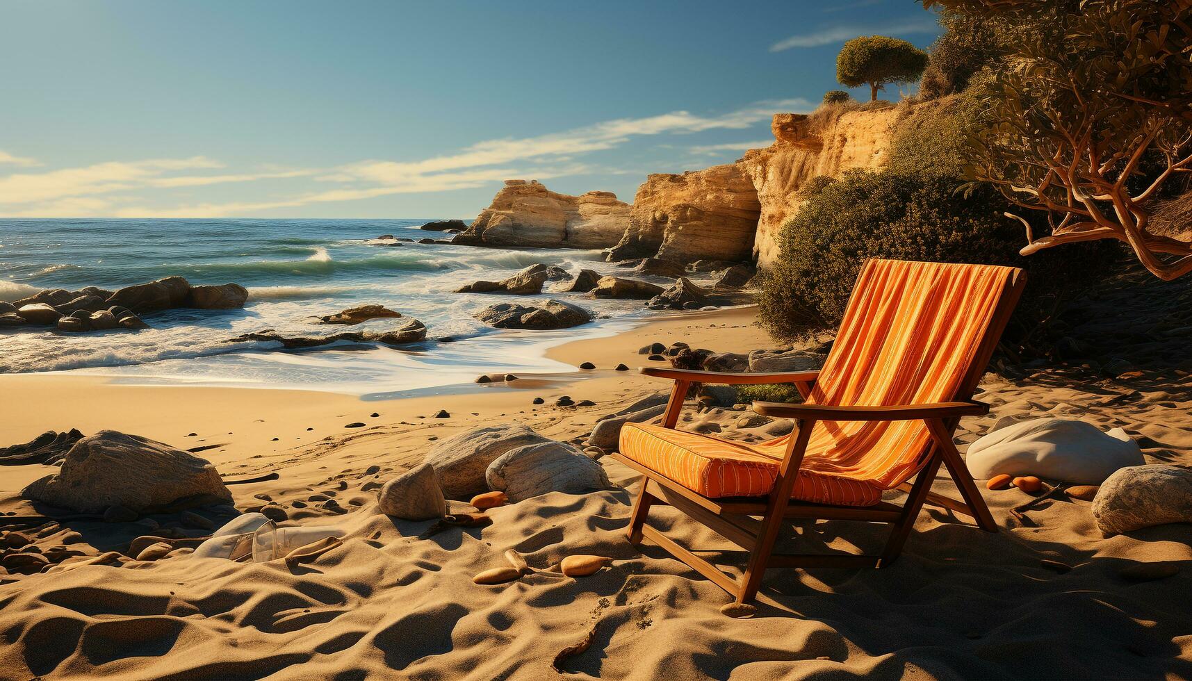 Relaxing on the sand, enjoying nature tranquil beauty generated by AI photo