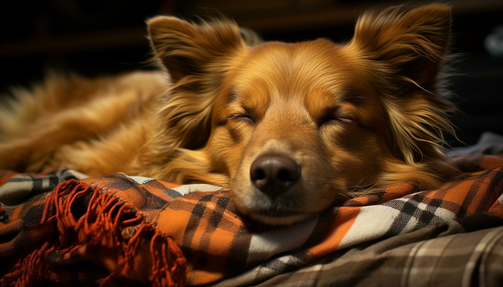 A cute puppy sleeping outdoors, fluffy and pampered generated by AI photo