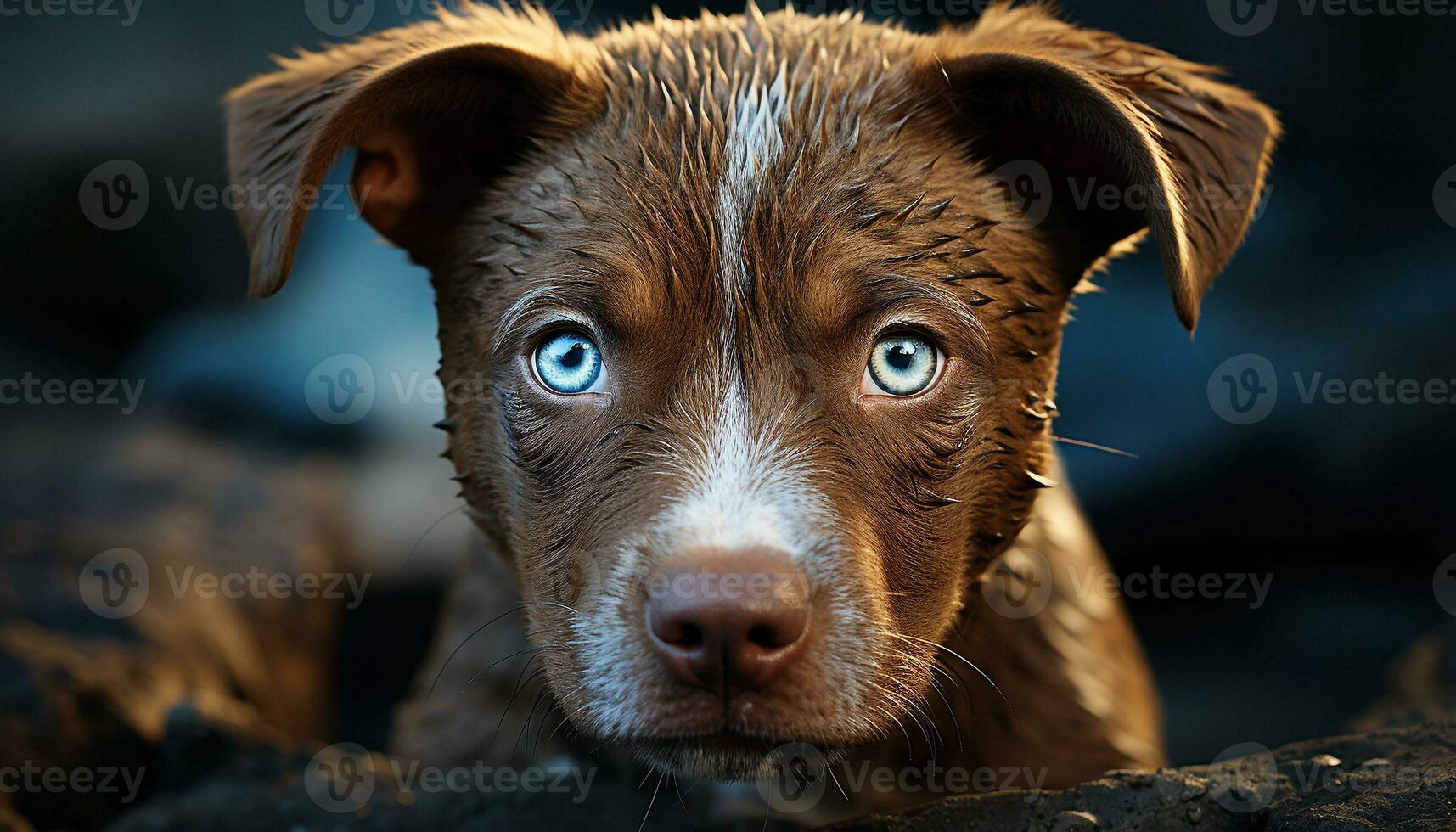 Cute puppy looking at camera, playful and fluffy generated by AI photo