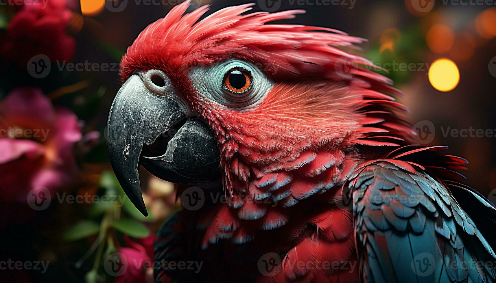 Vibrant macaw perched on branch, beauty in nature generated by AI photo