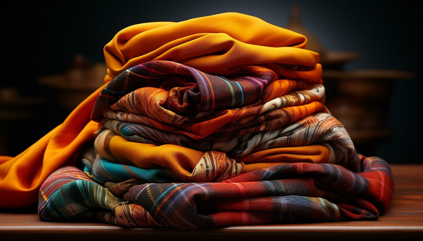 Fashion store displays vibrant collection of multi colored textiles generated by AI photo