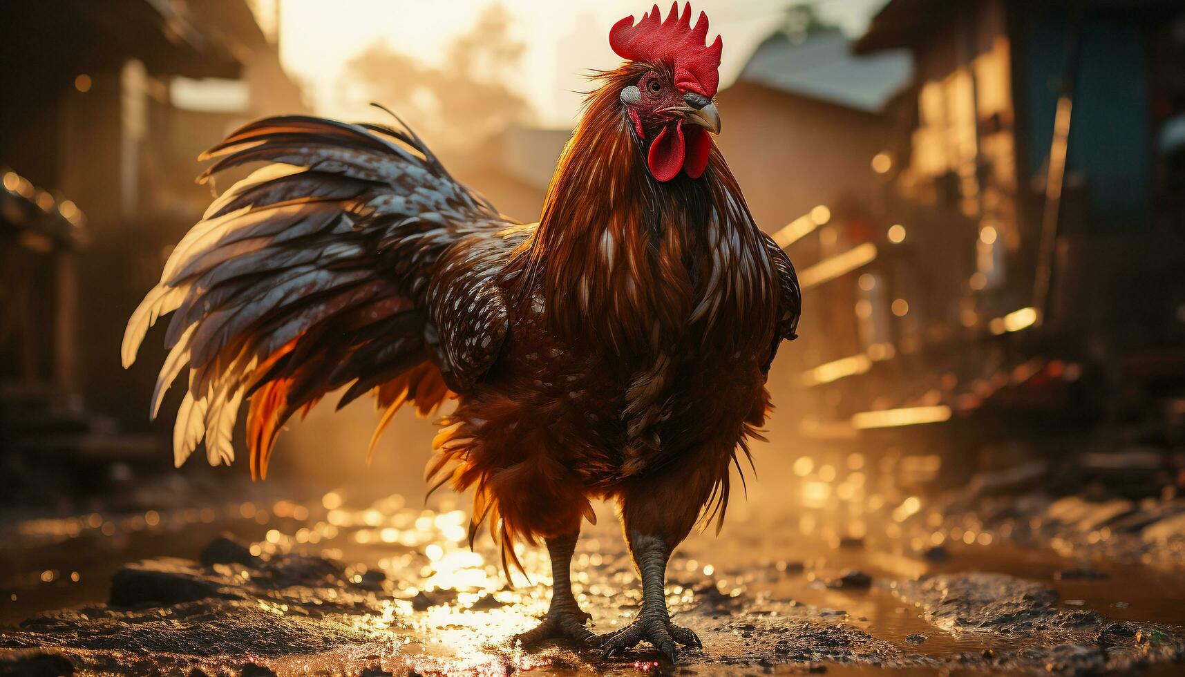 majestuoso gallo de pie, mirando a cámara, simbolizando libertad generado por ai foto