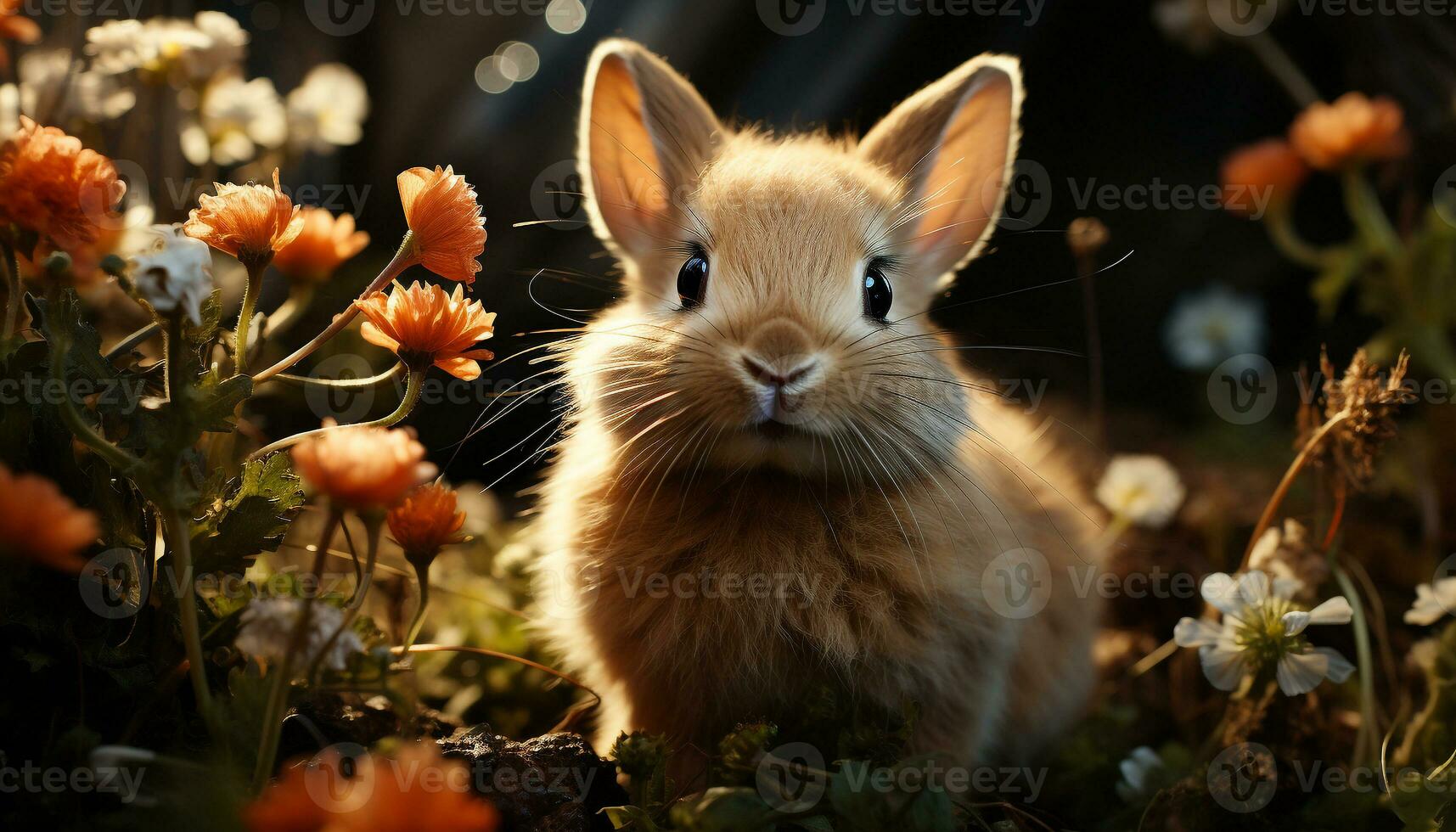 Cute rabbit sitting in grass, enjoying the outdoors generated by AI photo