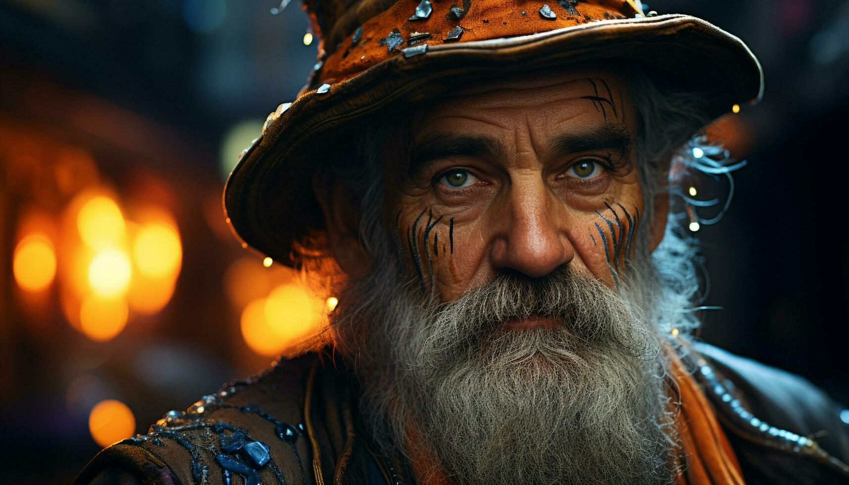 A smiling senior man with gray hair and a beard generated by AI photo