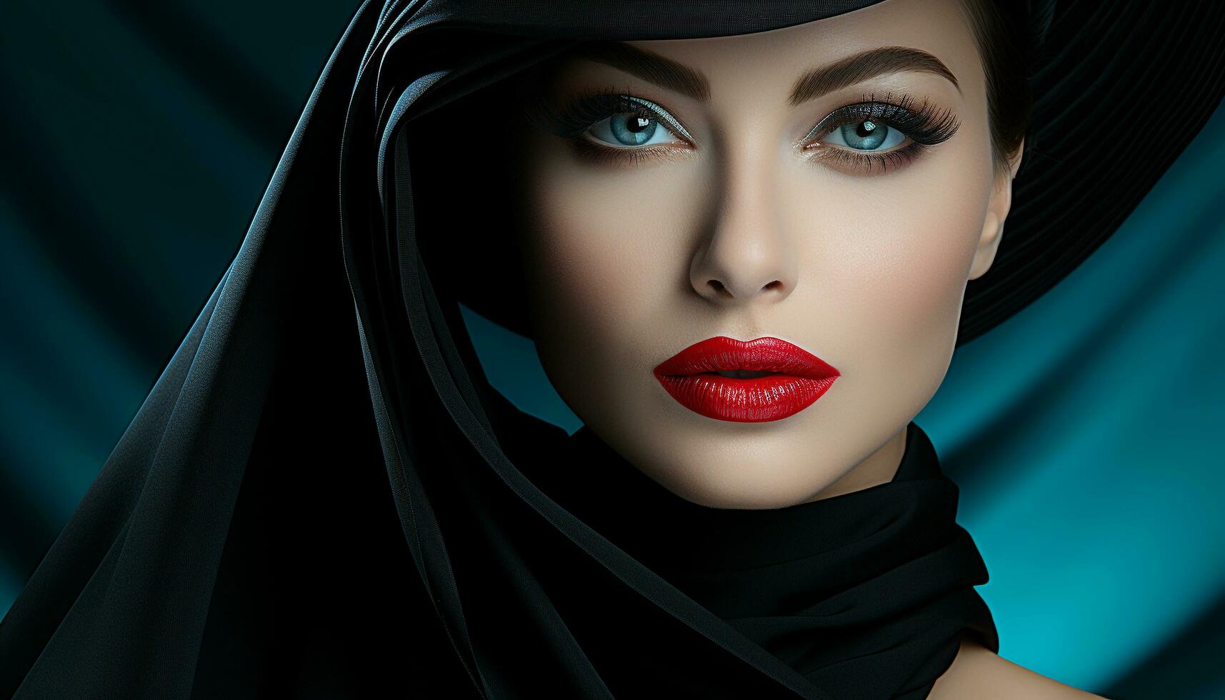 Beautiful woman with elegant fashion, looking at camera with sensuality generated by AI photo