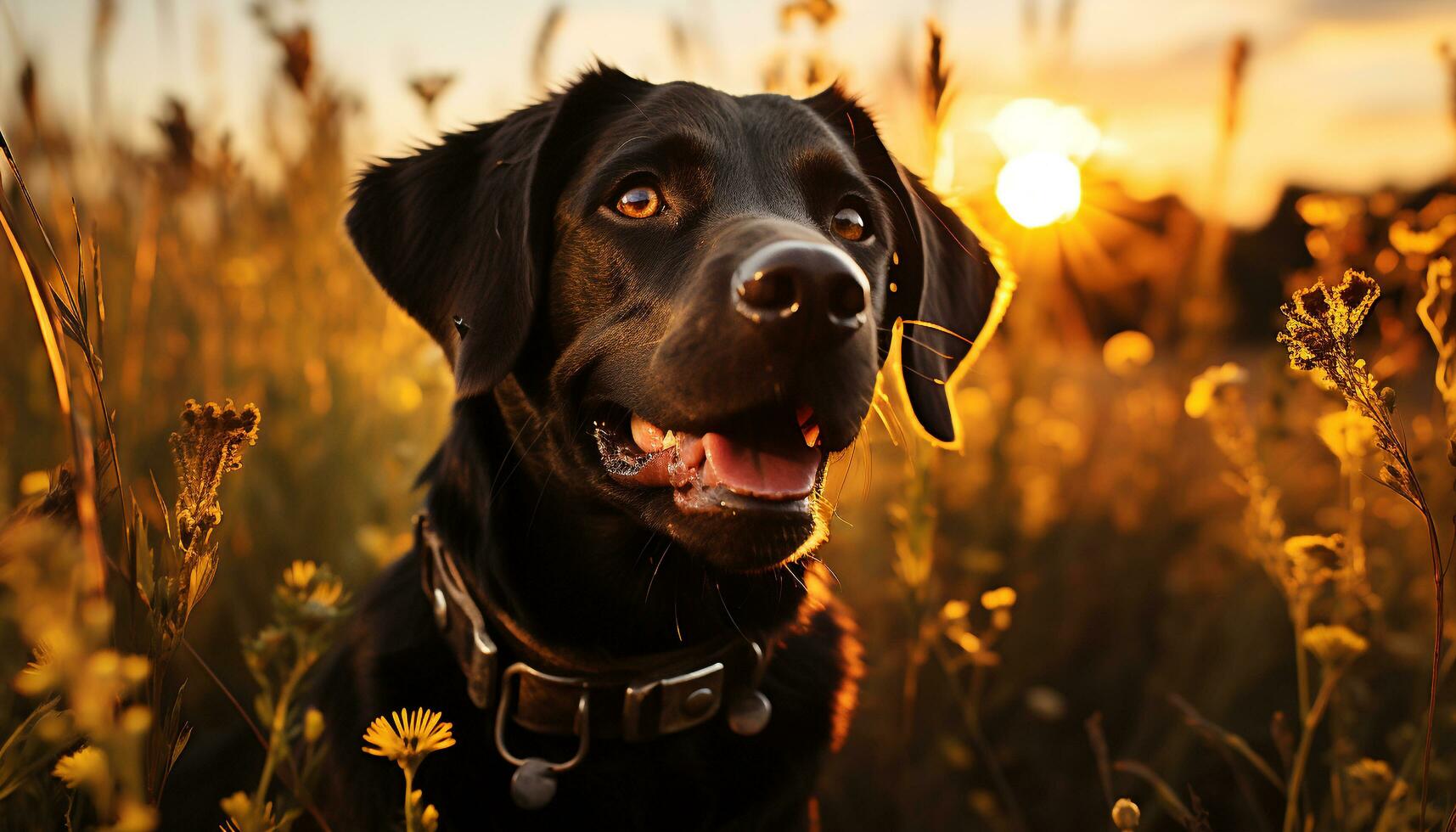 A cute puppy sitting in the grass, enjoying the summer generated by AI photo
