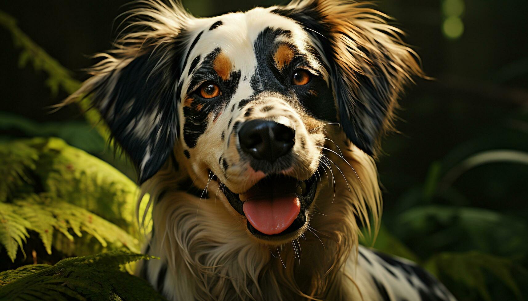 Cute puppy sitting in grass, looking at camera with loyalty generated by AI photo