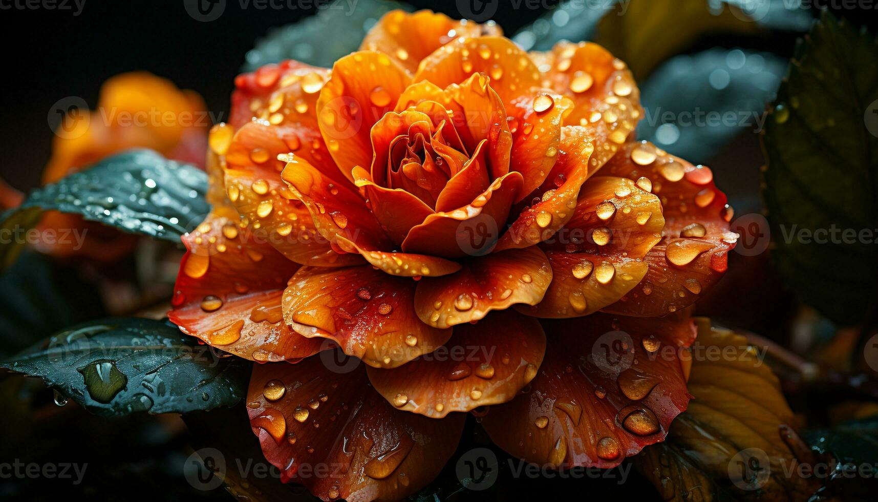 Vibrant yellow petals glisten with dew in a fresh springtime generated by AI photo