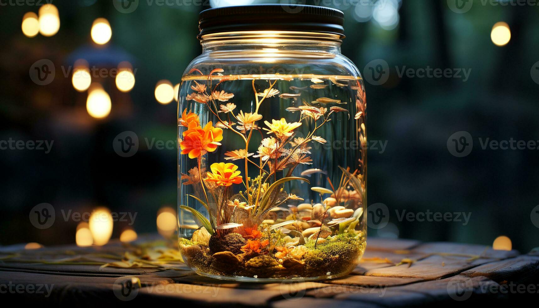 Decorative nature on table flower, vase, candle, wood, decor generated by AI photo