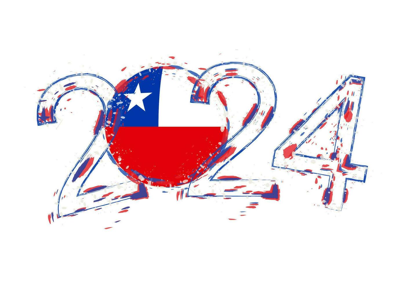 2024 Year in grunge style with flag of Chile. vector