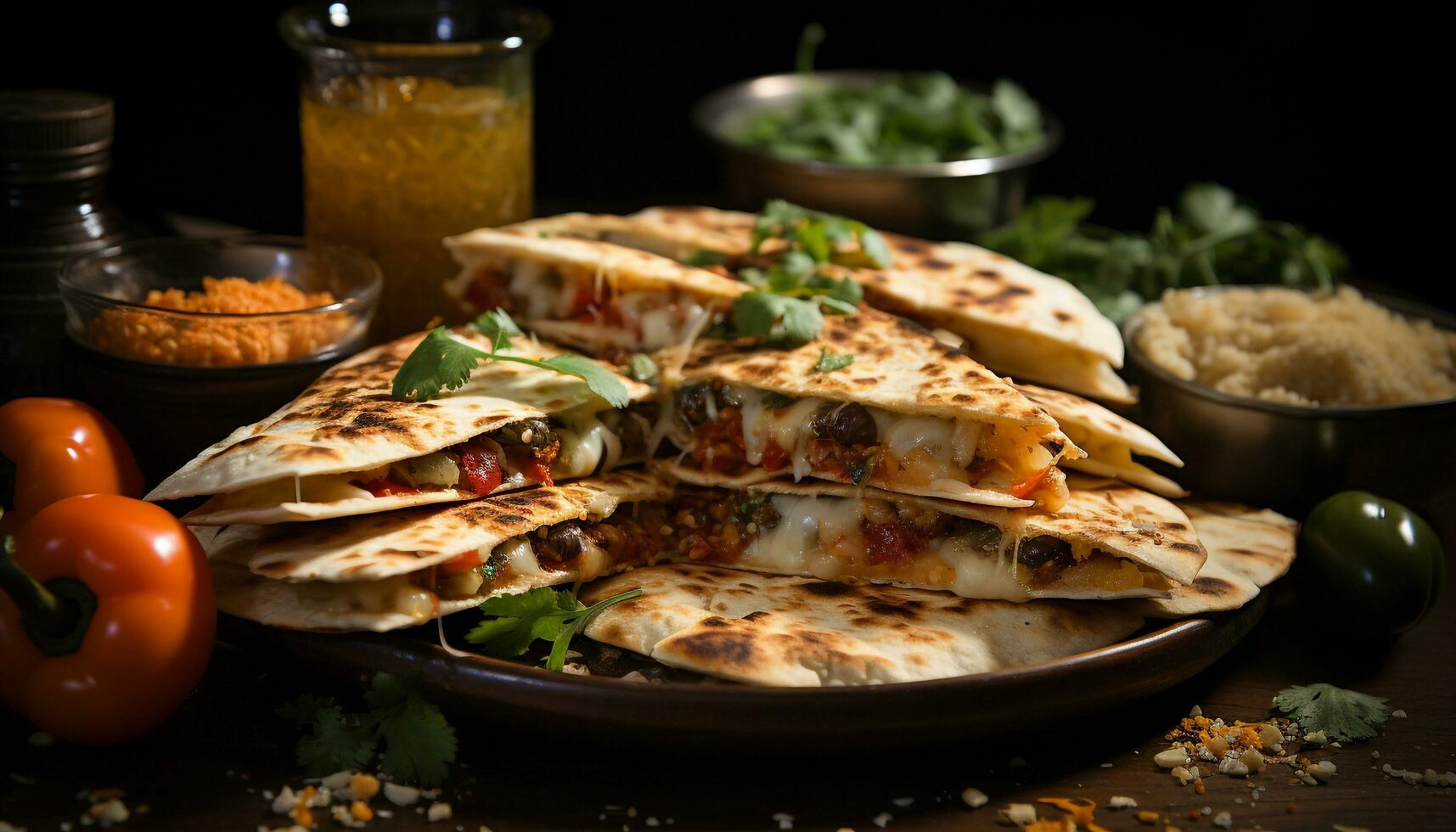 Freshness on a plate grilled meat, guacamole, and healthy vegetables generated by AI photo