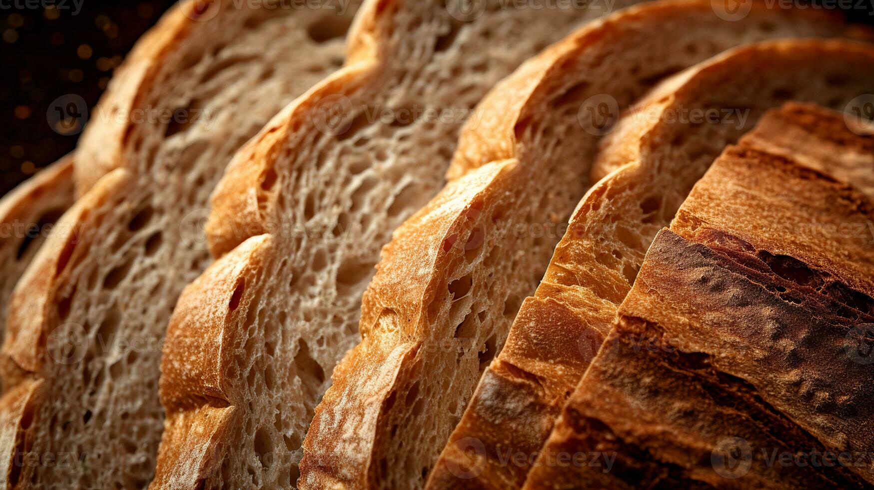 Whole grain organic bread. Bread texture close-up. Yeast-free natural eco bread. Schwarzbrot Bio bread. photo