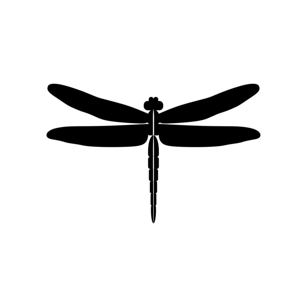 Silhouette of a dragonfly. Glyph icon of insect, simple shape of damselfly. Black vector illustration on white. Perfect for decoration, carving, design.