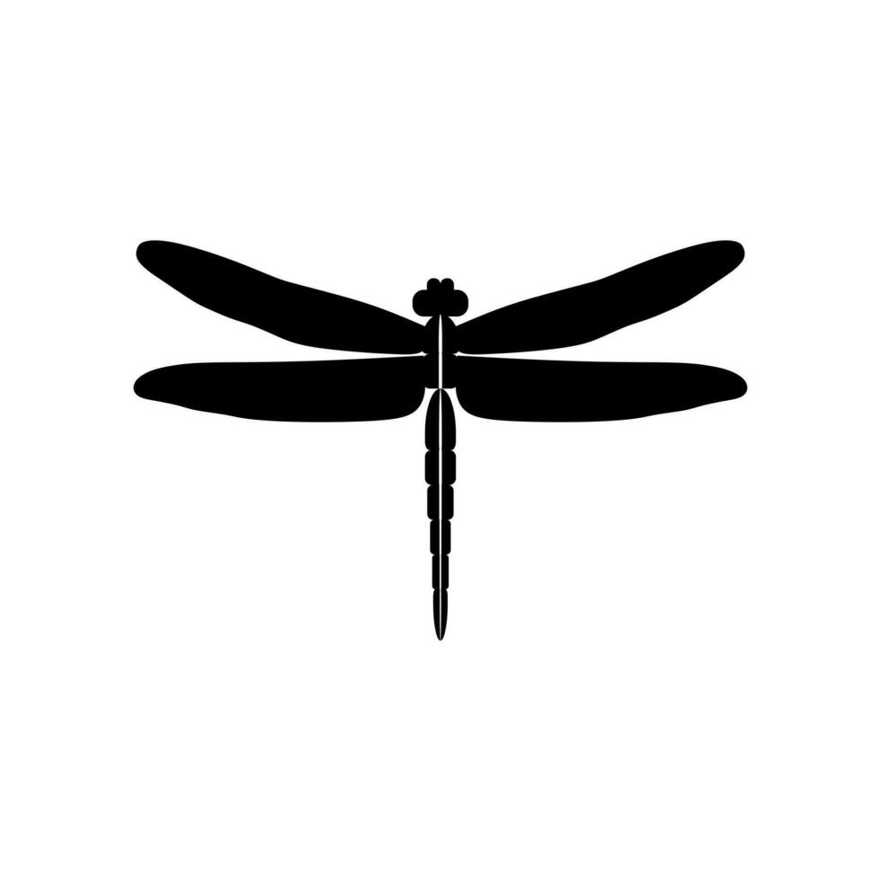 Silhouette of a dragonfly. Glyph icon of insect, simple shape of damselfly. Black vector illustration on white. Perfect for decoration, carving, design.