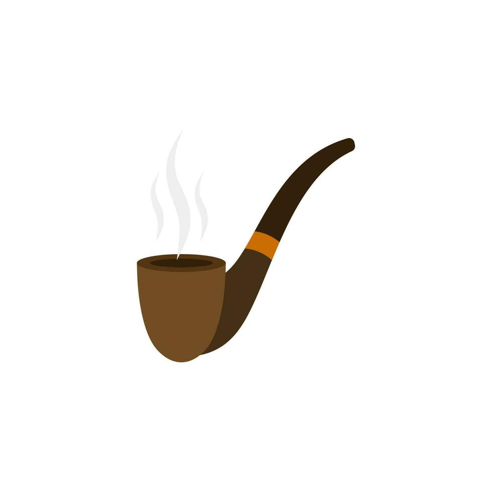 wooden tobacco pipe flat vector illustration. smoking habits, nicotine. Historic luxury accessory.