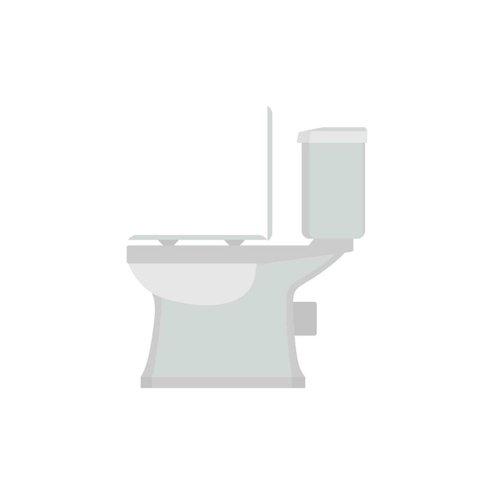 Toilet bowl flat design vector illustration. Toilet seat, bowl side view flat style on white background. Restroom, lavatory, privy, closet, loo water closet.